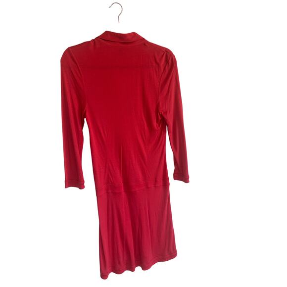 BCBG Max Azria Women's Red Collared Wrap Dress 3/4 Sleeve Stretchy Midi Size 12 - Picture 9 of 11